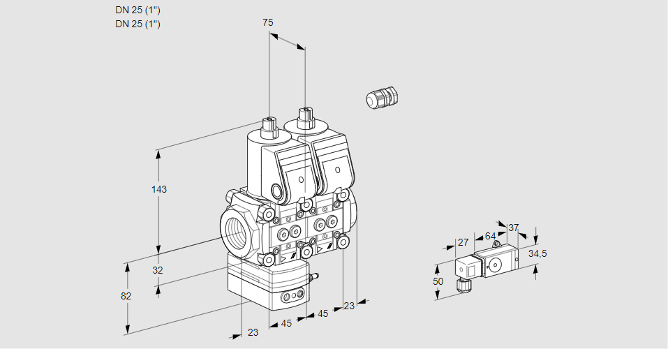 Регулятор давления с двумя эл.магнитными клапанами VCD 1E25R/25R05D-25NQR/2-PP/PPPP