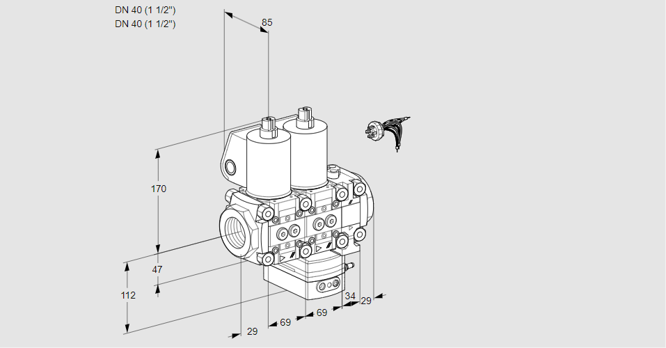 Регулятор соотношения газ/воздух с двумя эл.магнитными клапанами VCG 2E40R/40R05NGEVWL/PPPP/PPPP