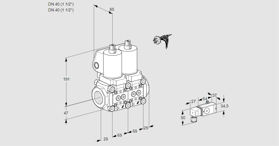 Клапан эл.магнитный сдвоенный VCS 2E40R/40R05NNKGL/PPPP/2-PP