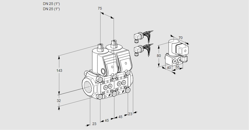 Клапан эл.магнитный сдвоенный VCS 1E25R/25R05NNWR6/PPPP/BYPP