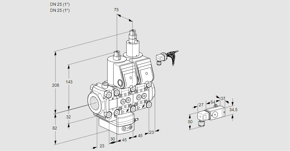 Регулятор давления с двумя эл.магнитными клапанами VCD 1E25R/25R05FD-25LWR/2-PP/PPPP