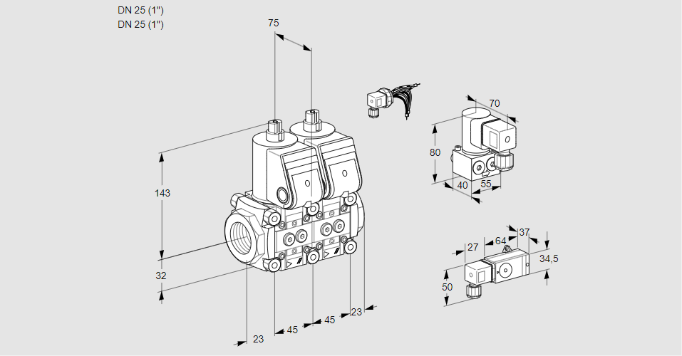 Клапан эл.магнитный сдвоенный VCS 1E25R/25R05NNWR/2-PP/BYPP