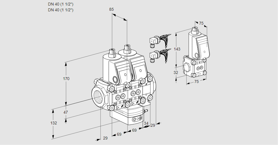 Регулятор расхода с двумя эл.магнитными клапанами VCH 2E40R/40R05NHEVWR6/PPPP/PPZS