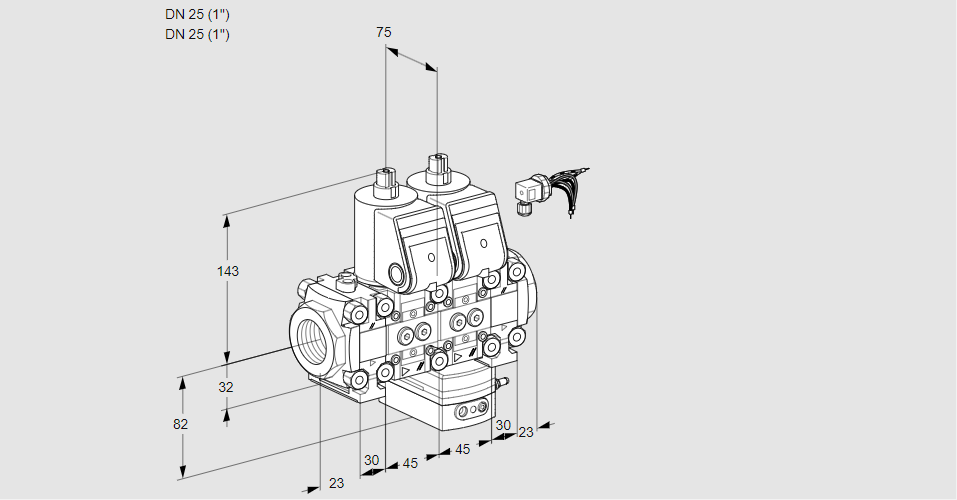 Регулятор соотношения газ/воздух с двумя эл.магнитными клапанами VCG 1E25R/25R05FNGEVWR/PPPP/PPPP