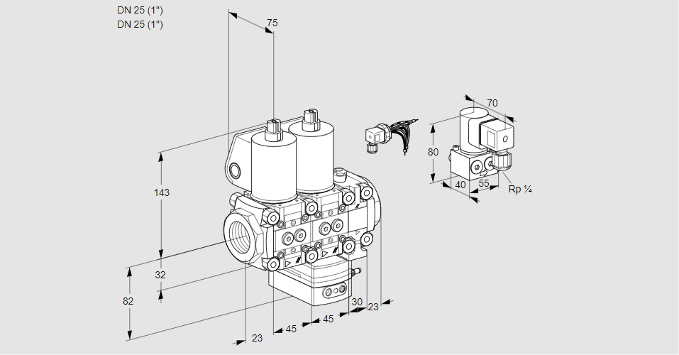 Регулятор соотношения газ/воздух с двумя эл.магнитными клапанами VCG 1E25R/25R05NGEVWL/PPZY/PPPP