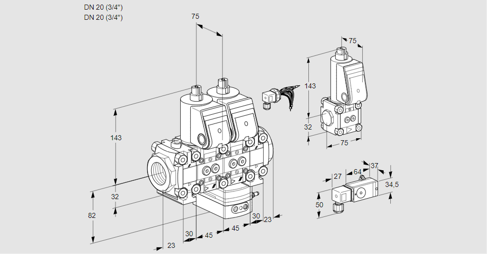 Регулятор соотношения газ/воздух с двумя эл.магнитными клапанами VCG 1E20R/20R05FNGEVWR/PP-2/PPZS