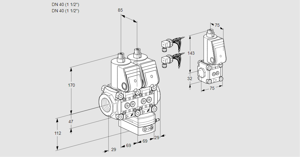 Регулятор соотношения газ/воздух с двумя эл.магнитными клапанами VCG 2E40R/40R05NGEWR6/PPPP/PPBS
