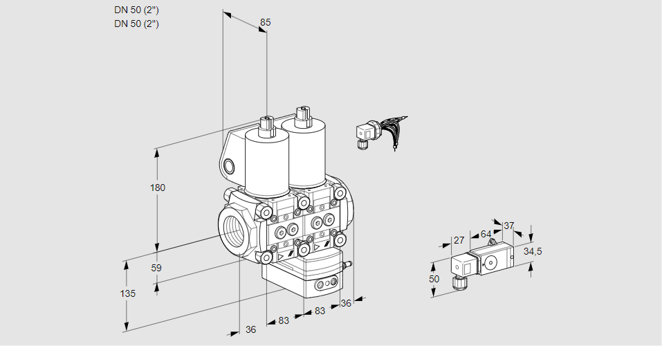 Регулятор давления с двумя эл.магнитными клапанами VCD 3E50R/50R05ND-25WL/PPPP/4-PP