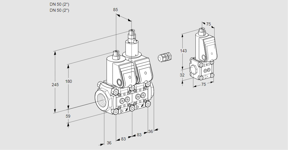 Клапан эл.магнитный сдвоенный VCS 3E50R/50R05NLWR/PPPP/ZSPP