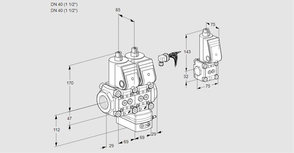Регулятор соотношения газ/воздух с двумя эл.магнитными клапанами VCG 2E40R/40R05NGEWR/PPPP/ZSPP