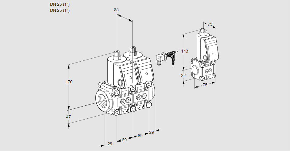 Клапан эл.магнитный сдвоенный VCS 2E25R/25R05NNWR/PPPP/PPBS