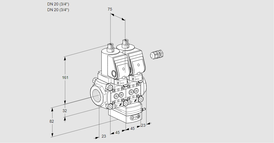 Регулятор соотношения газ/воздух с двумя эл.магнитными клапанами VCG 1E20R/20R05NGEQGR/PPPP/PPPP