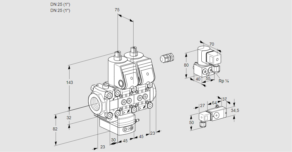 Регулятор давления с двумя эл.магнитными клапанами VCD 1E25R/25R05FD-100NQR/PP-4/2-ZY