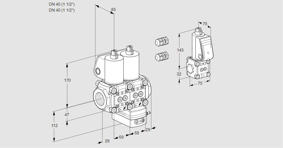 Регулятор давления с двумя эл.магнитными клапанами VCD 2E40R/40R05ND-100WL3/PPZS/PPPP