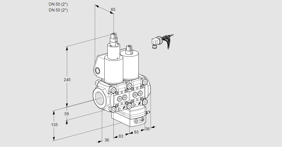 Регулятор соотношения газ/воздух с двумя эл.магнитными клапанами VCG 3E50R/50R05LGEWL/PPPP/PPPP
