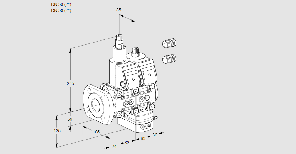 Регулятор соотношения газ/воздух с двумя эл.магнитными клапанами VCG 3E50F/50R05LGEWR3/PPPP/PPPP