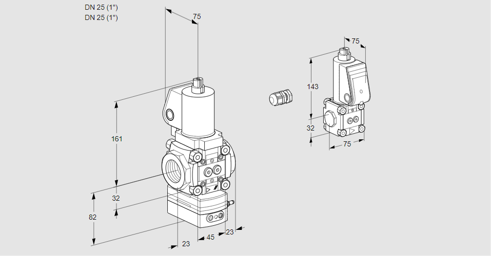 Регулятор соотношения газ/воздух 1:1  с эл.магнитным клапаном VAG 1E25R/25R05GEWGL/ZS/PP