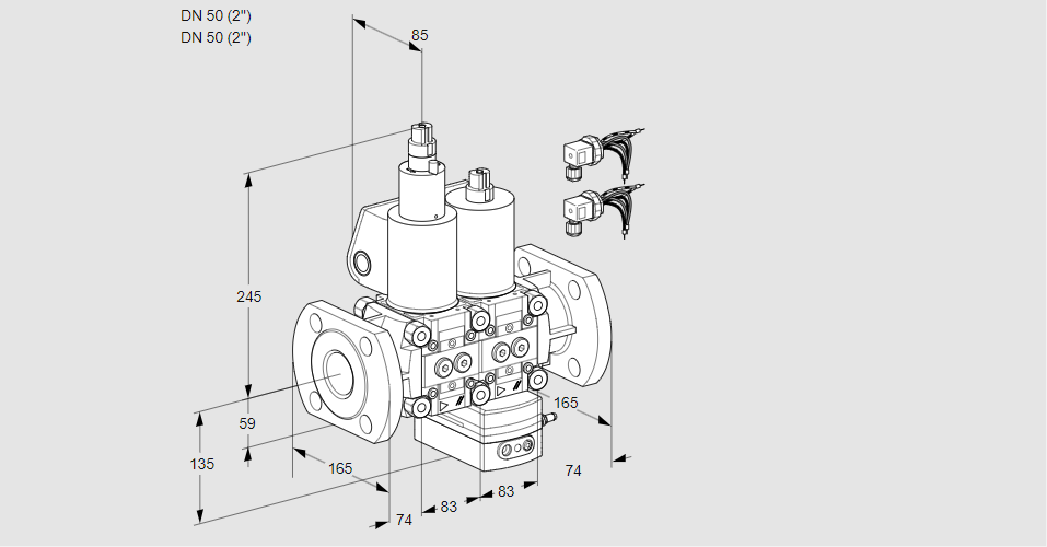 Регулятор соотношения газ/воздух с двумя эл.магнитными клапанами VCG 3E50F/50F05LGEWL6/PPPP/PPPP