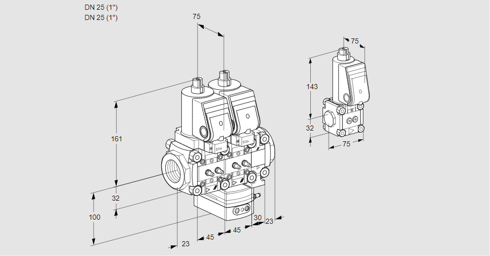 Регулятор расхода с двумя эл.магнитными клапанами VCH 1T25N/25N05NHAVQGR/MMMM/PPBS