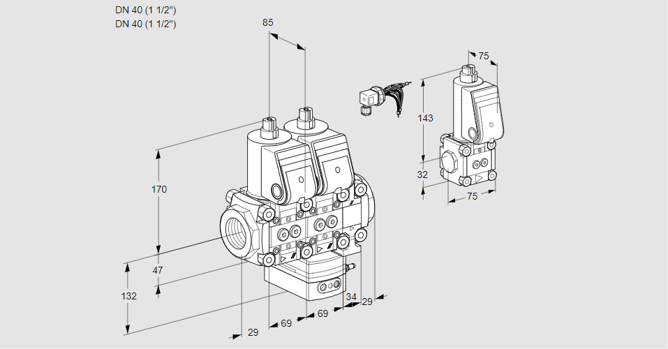 Регулятор расхода с двумя эл.магнитными клапанами VCH 2E40R/40R05NHEVWR/PPPP/PPBS