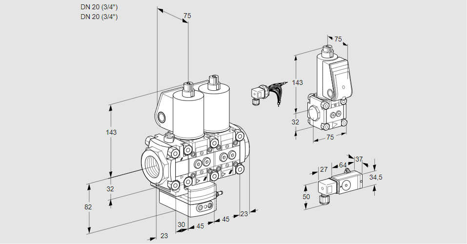 Регулятор давления с двумя эл.магнитными клапанами VCD 1E20R/20R05FD-50NWL/PPZS/2-PP