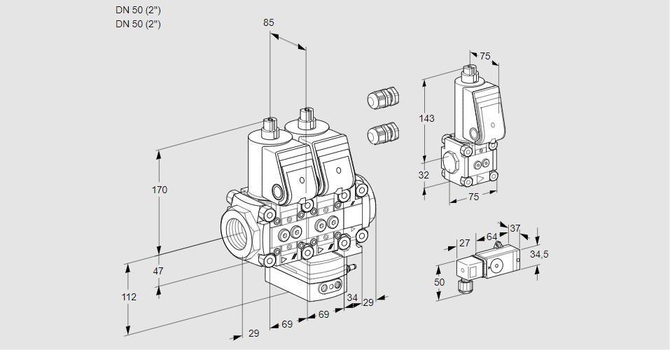 Регулятор соотношения газ/воздух с двумя эл.магнитными клапанами VCG 2E50R/50R05NGEVWR3/-3PP/PPZS