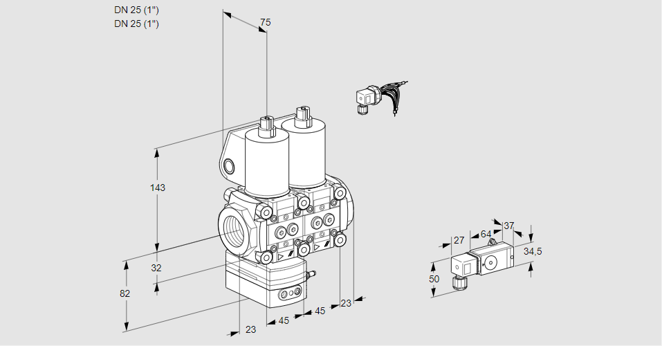 Регулятор давления с двумя эл.магнитными клапанами VCD 1E25R/25R05D-100NWL/PPPP/2-PP