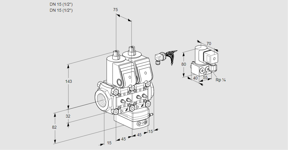 Регулятор соотношения газ/воздух с двумя эл.магнитными клапанами VCG 1E15R/15R05NGEWR3/MMMM/ZYPP