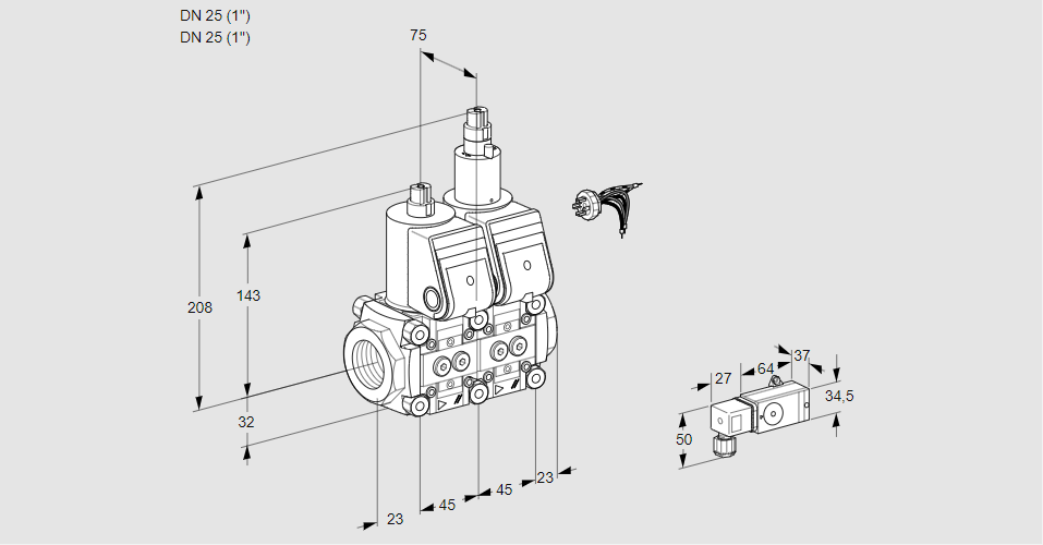 Клапан эл.магнитный сдвоенный VCS 1E25R/25R05NLWR/2-PP/PPPP
