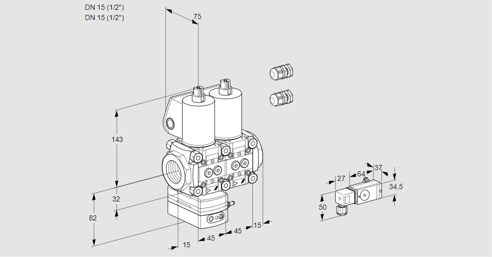 Регулятор давления с двумя эл.магнитными клапанами VCD 1E15R/15R05D-100NWL3/PPPP/PP-3