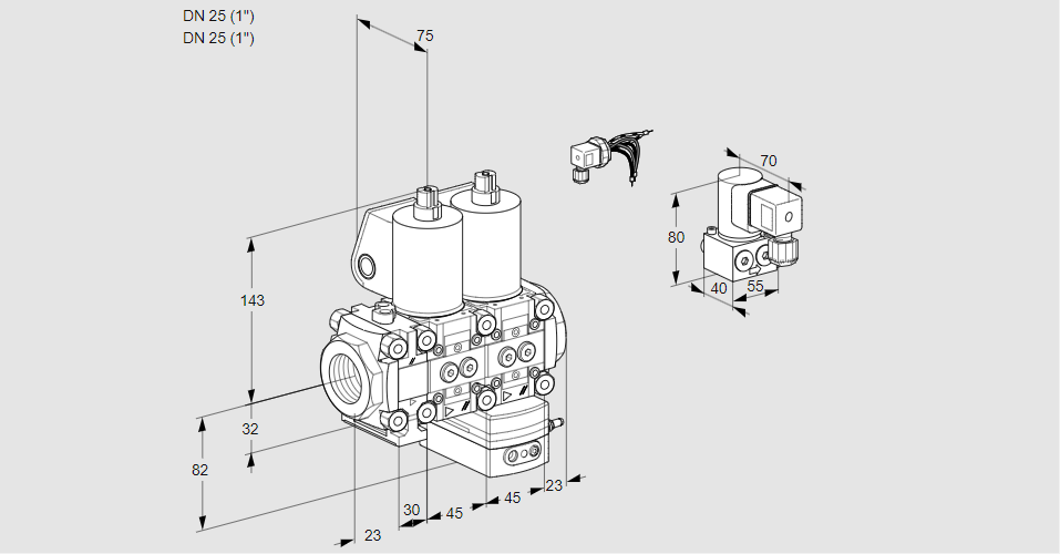 Регулятор соотношения газ/воздух с двумя эл.магнитными клапанами VCG 1E25R/25R05FNGEWL/PPBY/PPPP