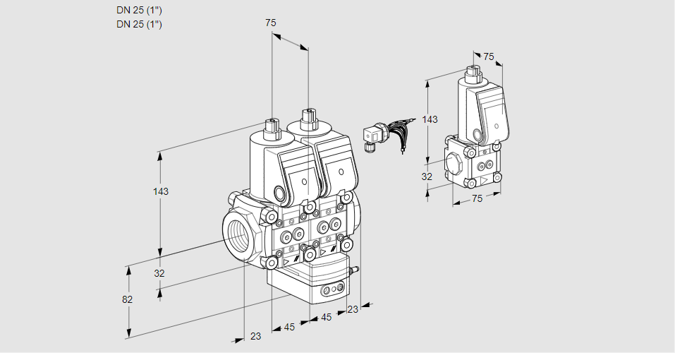 Регулятор соотношения газ/воздух с двумя эл.магнитными клапанами VCG 1E25R/25R05NGEQR/PPPP/PPBS