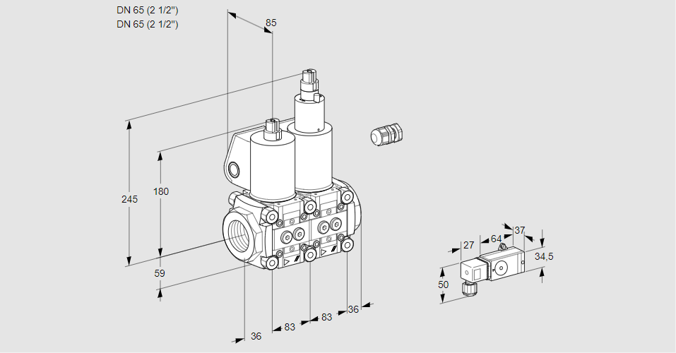 Клапан эл.магнитный сдвоенный VCS 3E65R/65R05NLWL/PPPP/-2PP