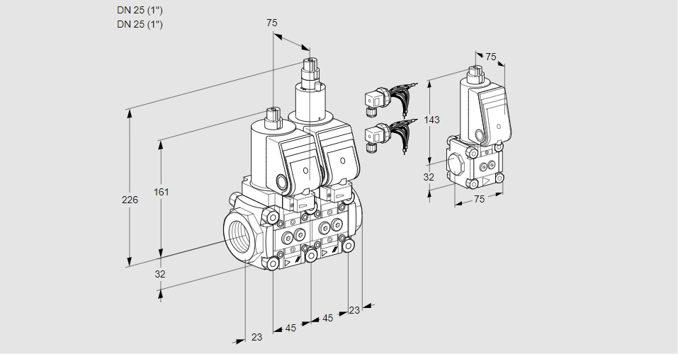 Клапан эл.магнитный сдвоенный VCS 1E25R/25R05NLWGR8/PPPP/PPBS
