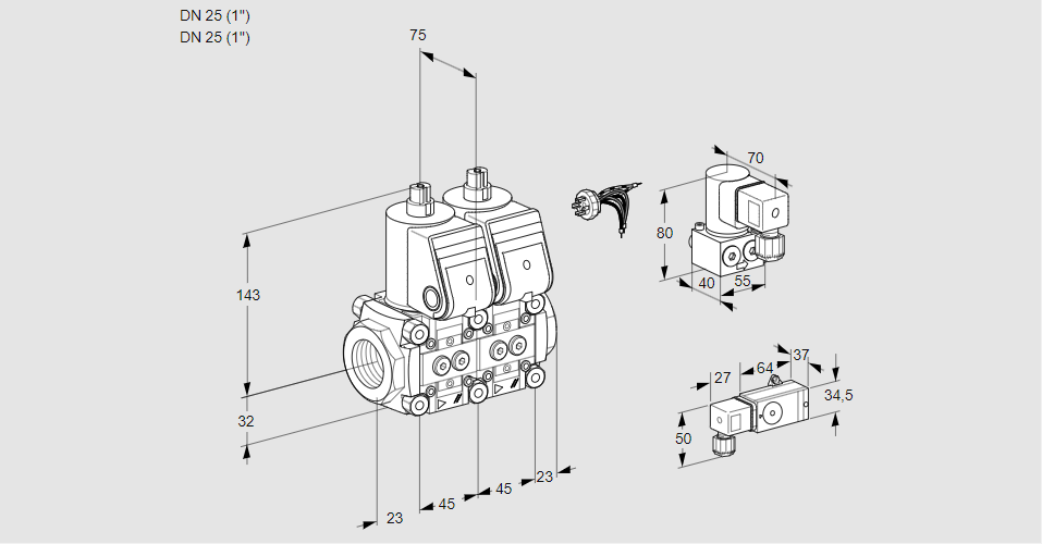 Клапан эл.магнитный сдвоенный VCS 1E25R/25R05NNWR/PP-1/PPBY
