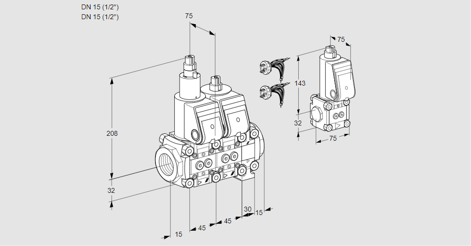 Клапан эл.магнитный сдвоенный VCS 1E15R/15R05LNVWR5/PPPP/PPZS