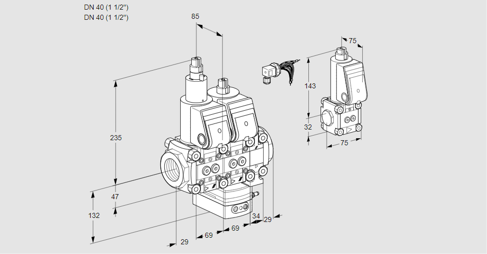 Регулятор расхода с двумя эл.магнитными клапанами VCH 2E40R/40R05LHEVWR/PPPP/BSPP