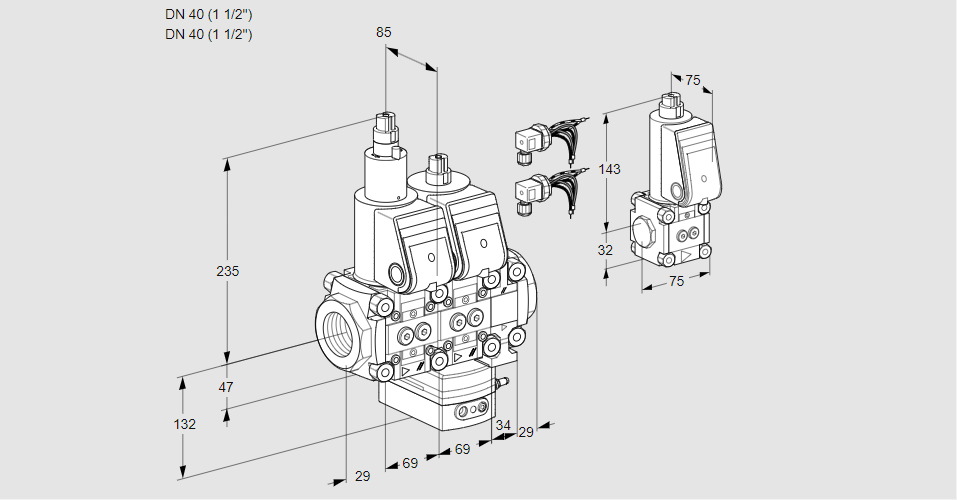 Регулятор расхода с двумя эл.магнитными клапанами VCH 2E40R/40R05LHEVWR6/PPPP/PPBS