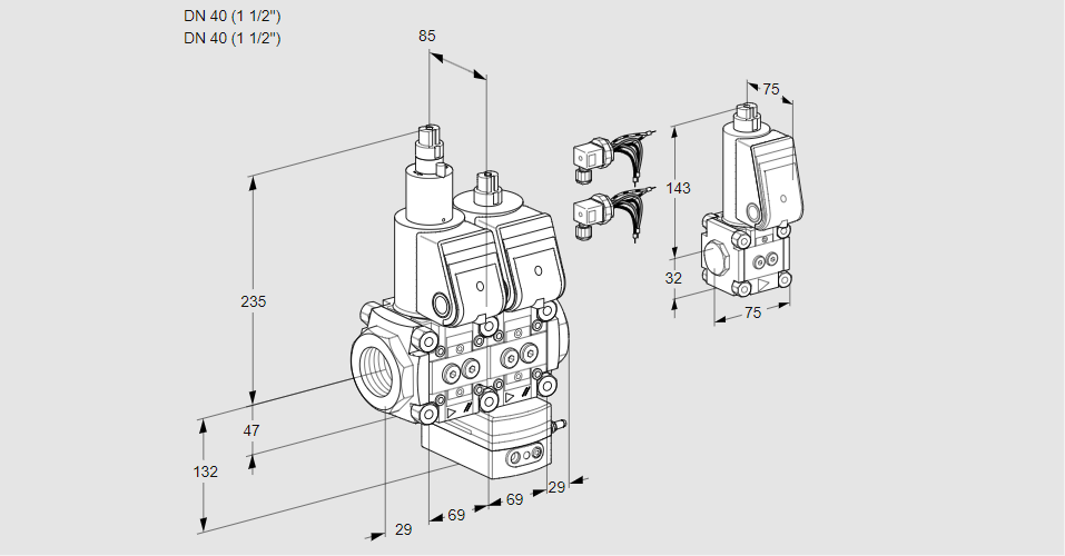 Регулятор расхода с двумя эл.магнитными клапанами VCH 2E40R/40R05LHEWR6/PPPP/PPBS