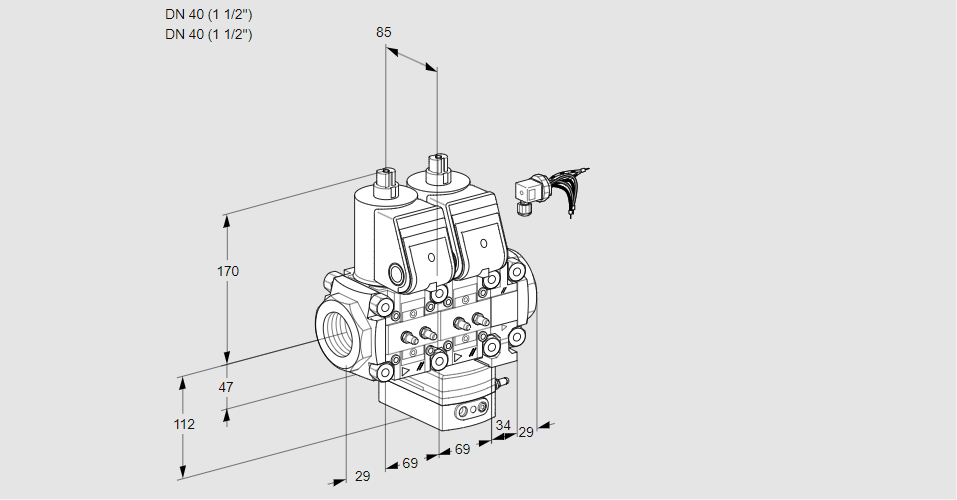 Регулятор соотношения газ/воздух с двумя эл.магнитными клапанами VCG 2E40R/40R05NGNVWR/MMMM/PPPP