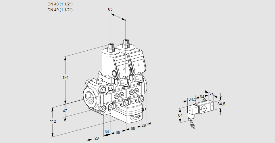 Регулятор давления с двумя эл.магнитными клапанами VCD 2T40N/40N05FND-50QGR/2-PP/PPPP