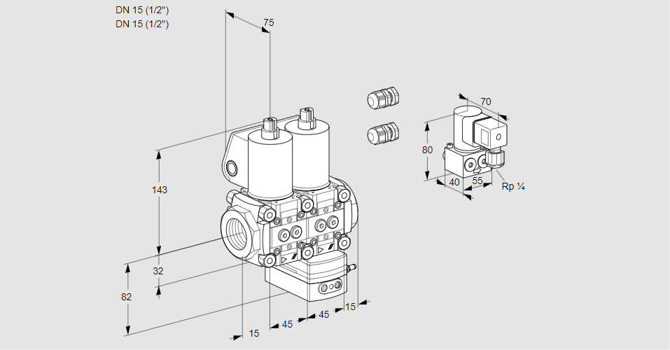 Регулятор соотношения газ/воздух с двумя эл.магнитными клапанами VCG 1E15R/15R05NGEWL3/PPZY/PPPP