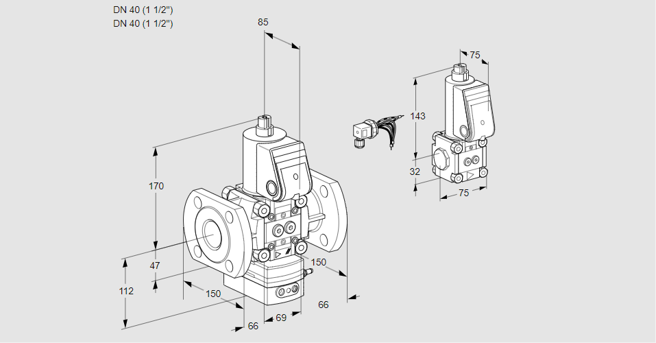 Регулятор соотношения газ/воздух 1:1  с эл.магнитным клапаном VAG 2E40F/40F05GEWR/PP/ZS