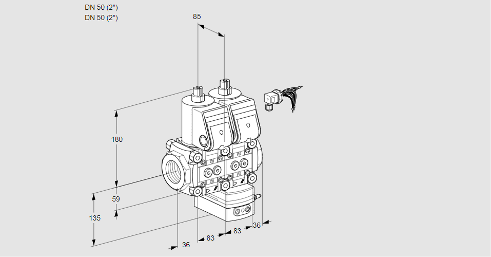 Регулятор соотношения газ/воздух с двумя эл.магнитными клапанами VCG 3E50R/50R05NGNKR3/PPPP/PPPP