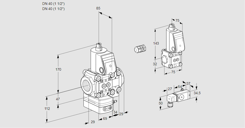 Регулятор соотношения газ/воздух 1:1  с эл.магнитным клапаном VAG 2E40R/40R05GEVWR/3-/ZS