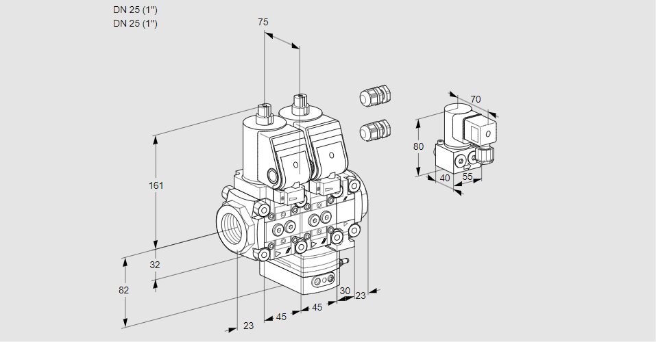 Регулятор соотношения газ/воздух с двумя эл.магнитными клапанами VCG 1E25R/25R05NGEVWSR3/PPPP/PPBY