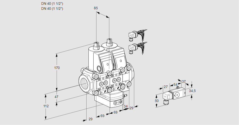 Регулятор соотношения газ/воздух с двумя эл.магнитными клапанами VCG 2E40R/40R05NGEVWR6/PPPP/-3PP