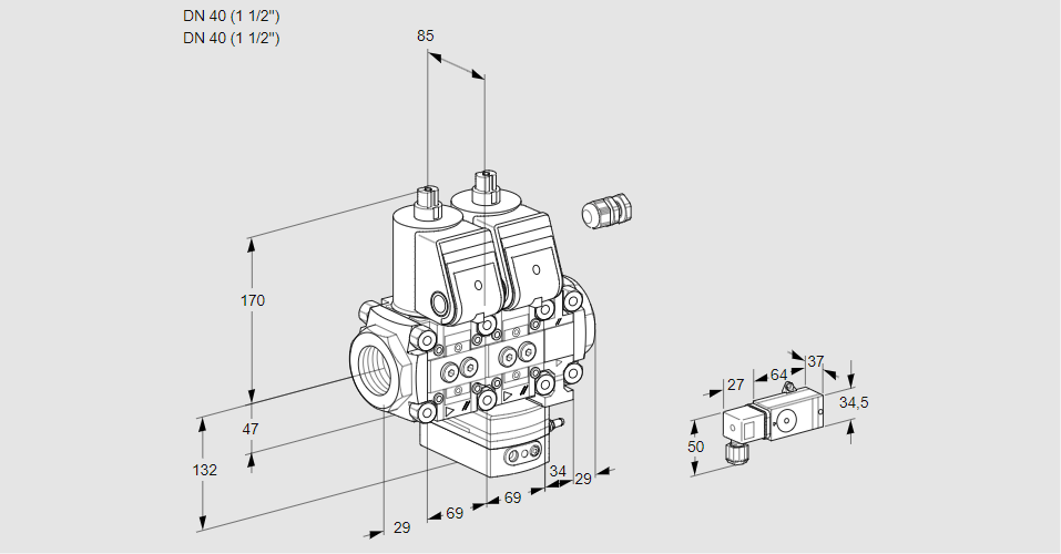 Регулятор расхода с двумя эл.магнитными клапанами VCH 2E40R/40R05NHEVWR/-3PP/PPPP