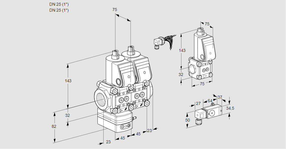 Регулятор давления с двумя эл.магнитными клапанами VCD 1E25R/25R05D-50NWR/2-PP/PPBS
