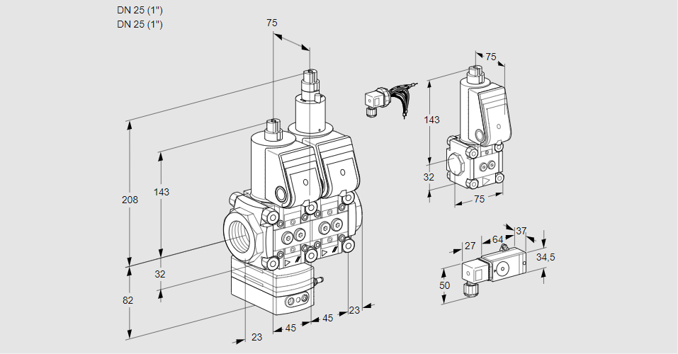 Регулятор давления с двумя эл.магнитными клапанами VCD 1E25R/25R05D-50LWR/2-PP/PPBS
